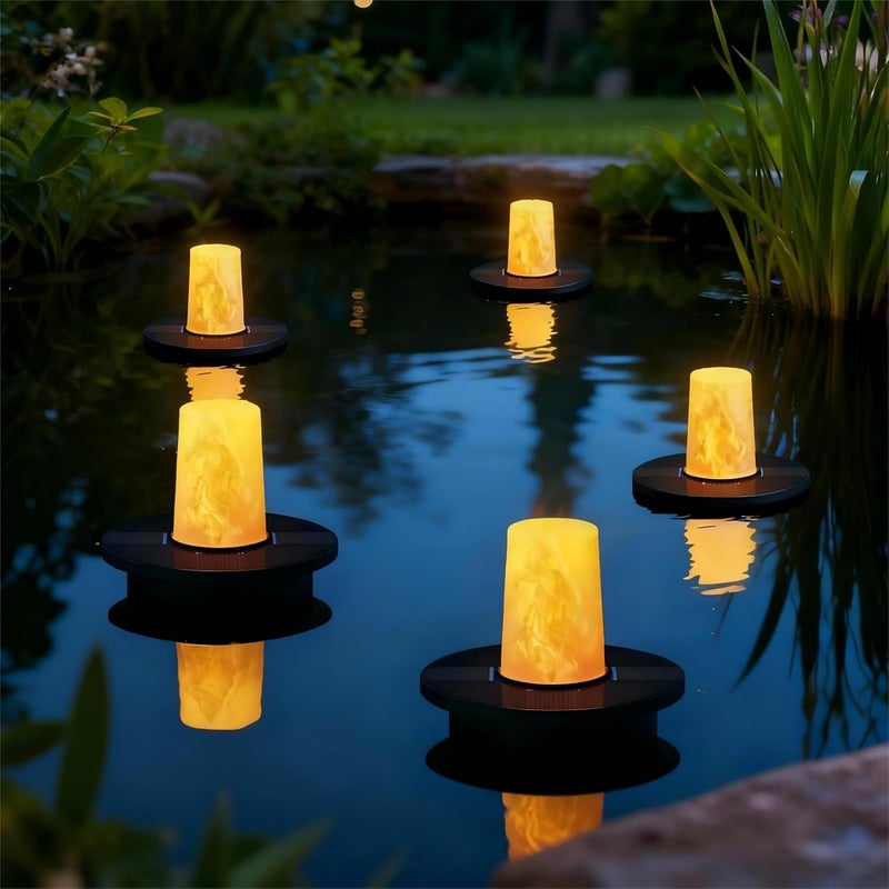 UUFFOO Floating Lights Solar Powered Set of 5, Pool Lights Flickering IP66 Waterproof Night Light, Outdoor Lantern Landscape Decoration Lamp for for Pool, Pond, Patio, Event, Garden & Hot Tub - Image 1